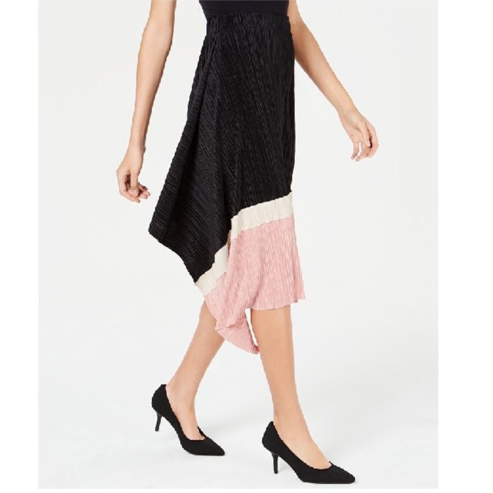 Alfani Asymmetric Pleated Colorblock Skirt